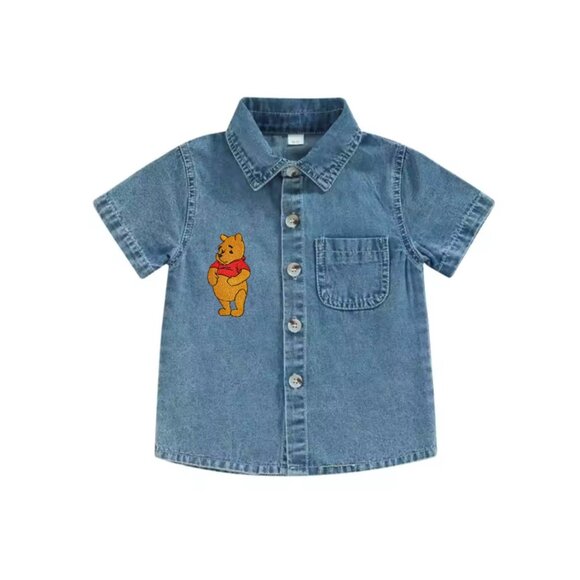 Winnie the Pooh Button Shirt Birthday Outfit Denim Clothes Winnie the Pooh Top - Picture 1 of 3